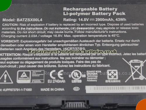 UK Images 2 Of Replacement 4UPF6737911T1060 MOTION Notebook Battery BATZSX00L4 2900mAh, 43Wh For Sale In UK