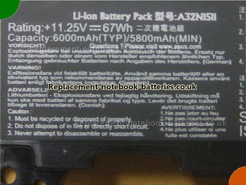 UK Images 2 Of Replacement A32N1511 ASUS Notebook Battery A32G752 6000mAh, 67Wh For Sale In UK