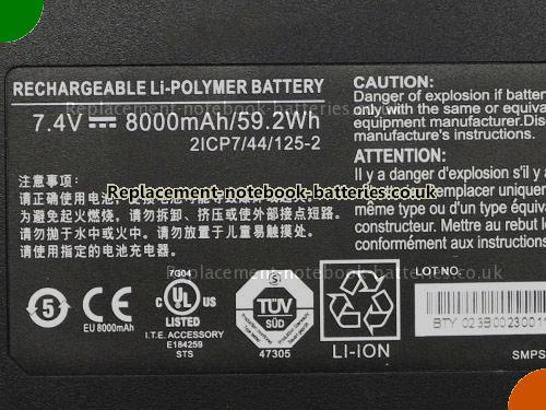 UK Images 5 Of Replacement BTY023B0023 XPLORE Notebook Battery 2ICP7/44/125-2 8000mAh, 59.2Wh For Sale In UK